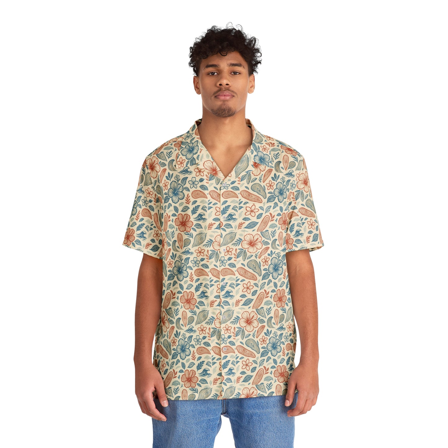 Men's Floral Hawaiian Shirt — Vintage Pastel Tropical Aloha Print